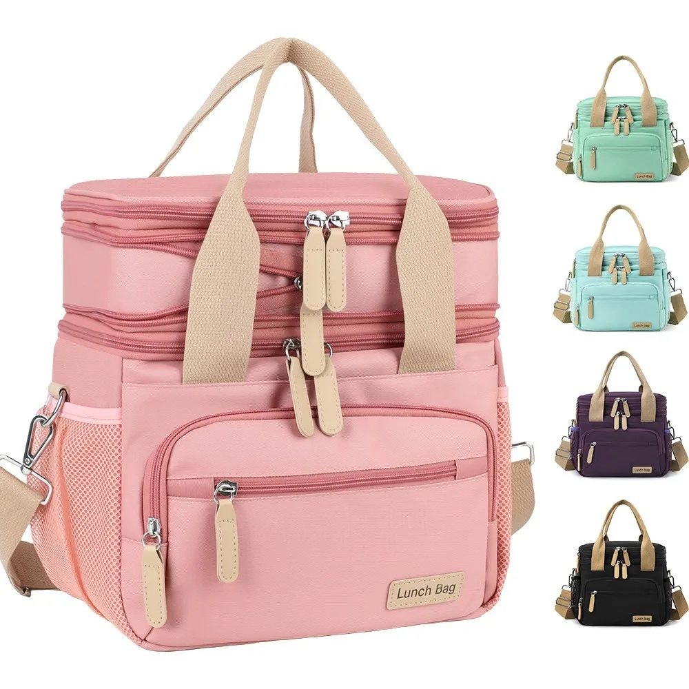 Insulated Lunch Bag for Women, Double Layer Thermal Cooler Tote for Picnic, Portable Food Container Carrier