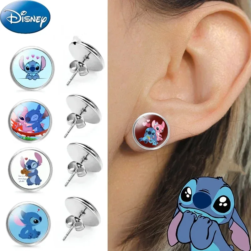 Disney Stitch Ear Stud Cartoon Lilo & Stitch Cute Metal Earring Delicate Fashion Jewelry Accessories for Young Ladies Girls Gift