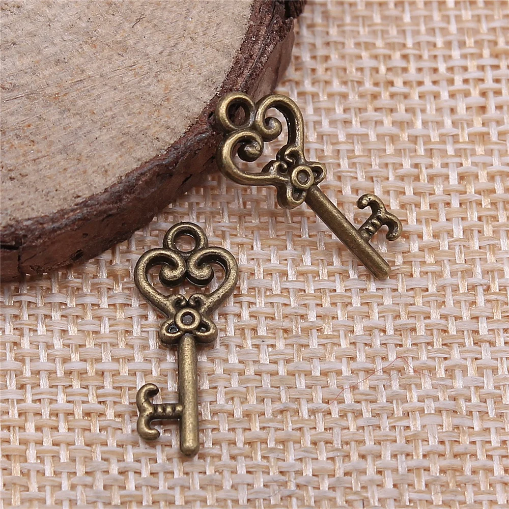 WYSIWYG 20pcs Charms Vintage Skeleton Key 21x9mm Tibetan Bronze Silver Color Pendants Antique Jewelry Making DIY Handmade Craft