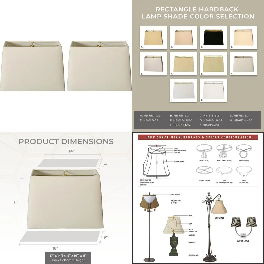 

Rectangle Hardback Lamp Shade Set of 2, Linen Eggshell, 7x14x11 Inches, Large Size for Home Lighting