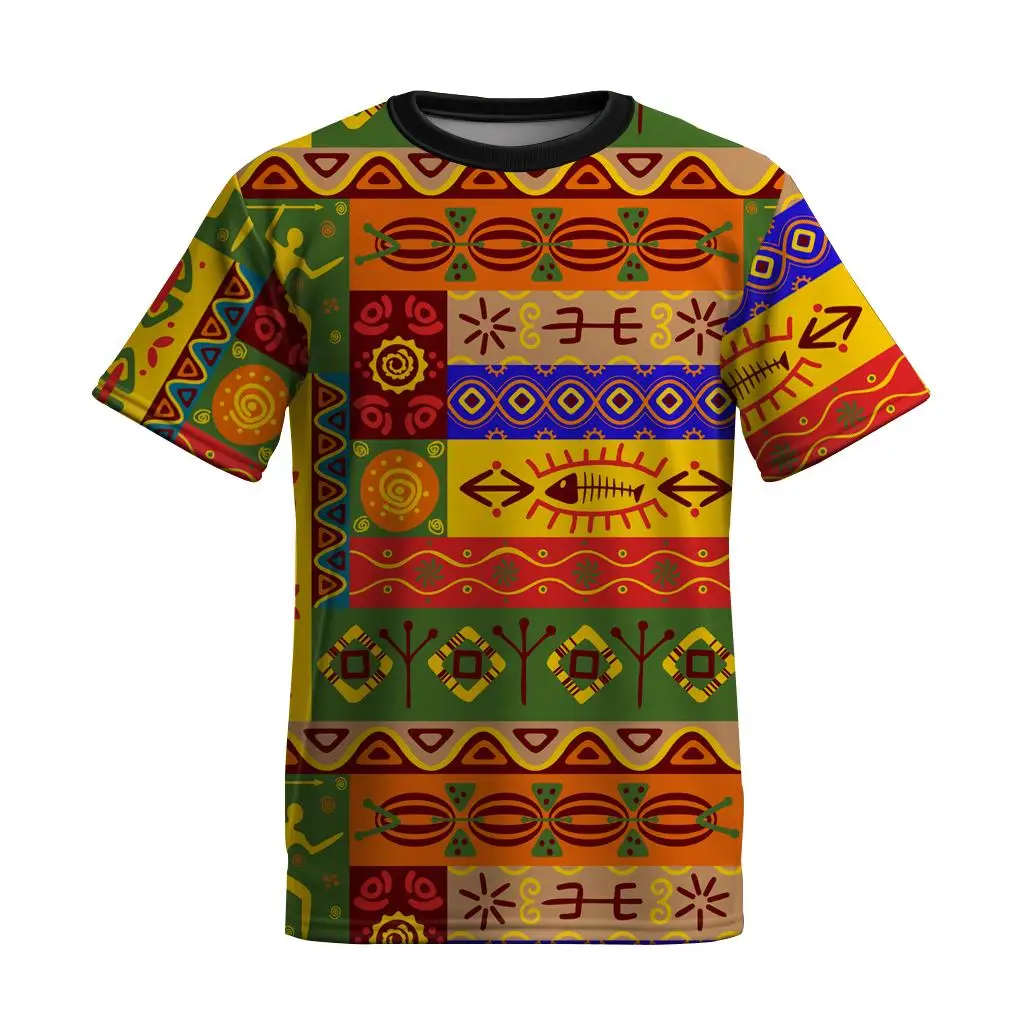 Ethnic Shirt Men T-shirt Totem Printing Short Sleeve Summer O-neck Casual Pullover For Male Fashion Street Clothing Daily Tees