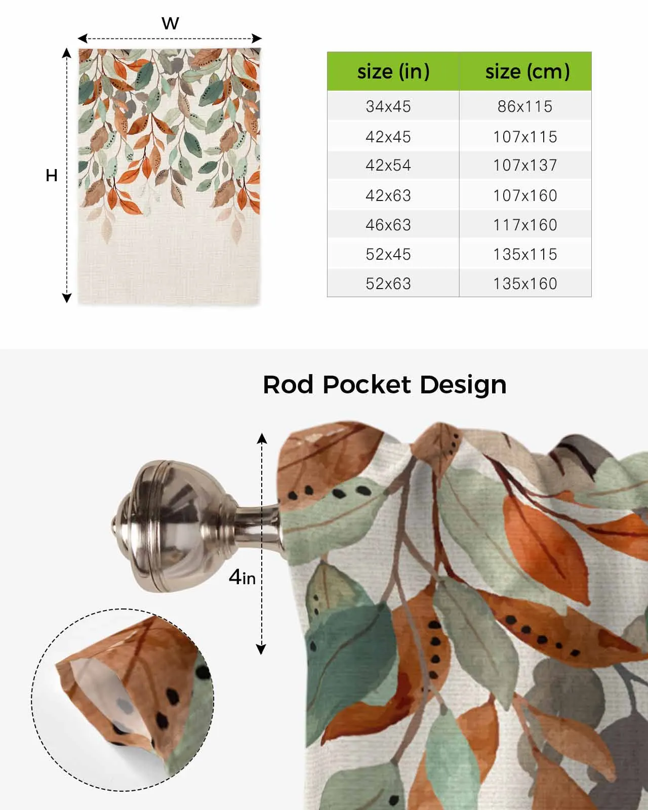 Leaves Plants Pastoral Style Window Curtain for Living Room Bedroom Balcony Cafe Kitchen Tie-up Roman Curtain