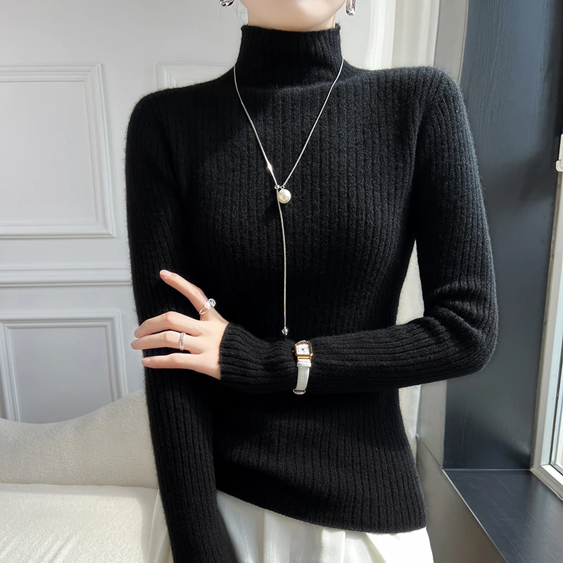 WinvyNee Women Clothing 100% Wool Sweater Turtleneck Long Sleeve Slim Solid Pullovers Soft Knitwear Tops Autumn Winter A1263015