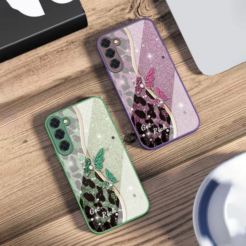 

Gold-toned leopard print For Samsung S26 S25 Edge S25Ultra S8 9 S10 20 U ltra S21 Pro 22 Plus S23 FE S24 Ultra Glass Phone Case