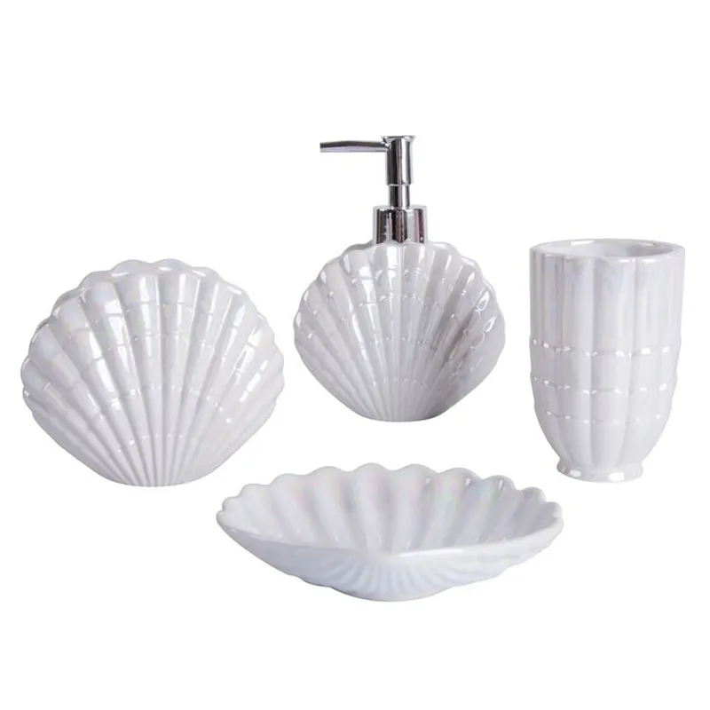 Ceramic Shell shape Bathroom Accessory   Washing Tools Bottle Mouthwash Cup Soap Toothbrush Holder Household Articles pf92021