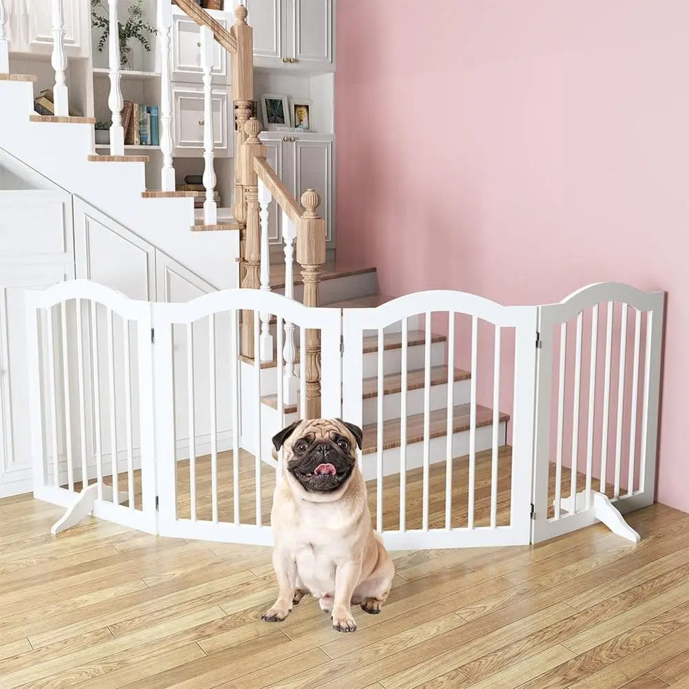 reestanding Wooden Dog Gate, 4 Panel oldable Pet Gate or Indoor Use, Extra Wide Puppy Gate or Doorways, Stairs, Hallways & Home