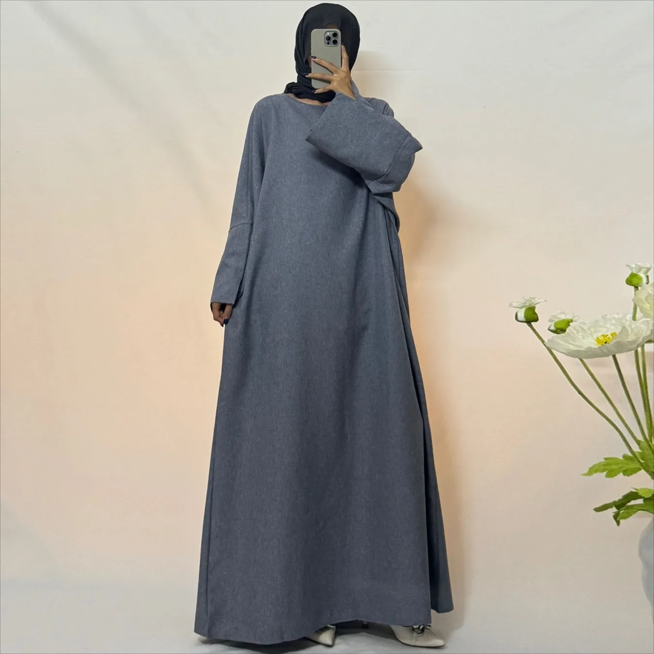 Modest Prayer Dress Muslim Kaftans Long Sleeve Loose Solid Maxi Ramadan Dresses Islamic Clothing Women Abaya Muslim Jilbabs