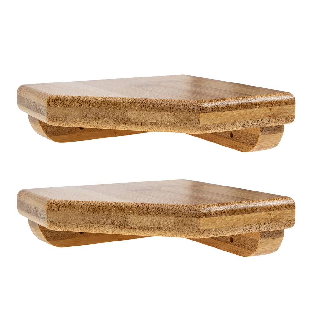 

2 Pcs Wall Storage Rack Corner Shelving Unit Khaki Bamboo Display Floating Shelf
