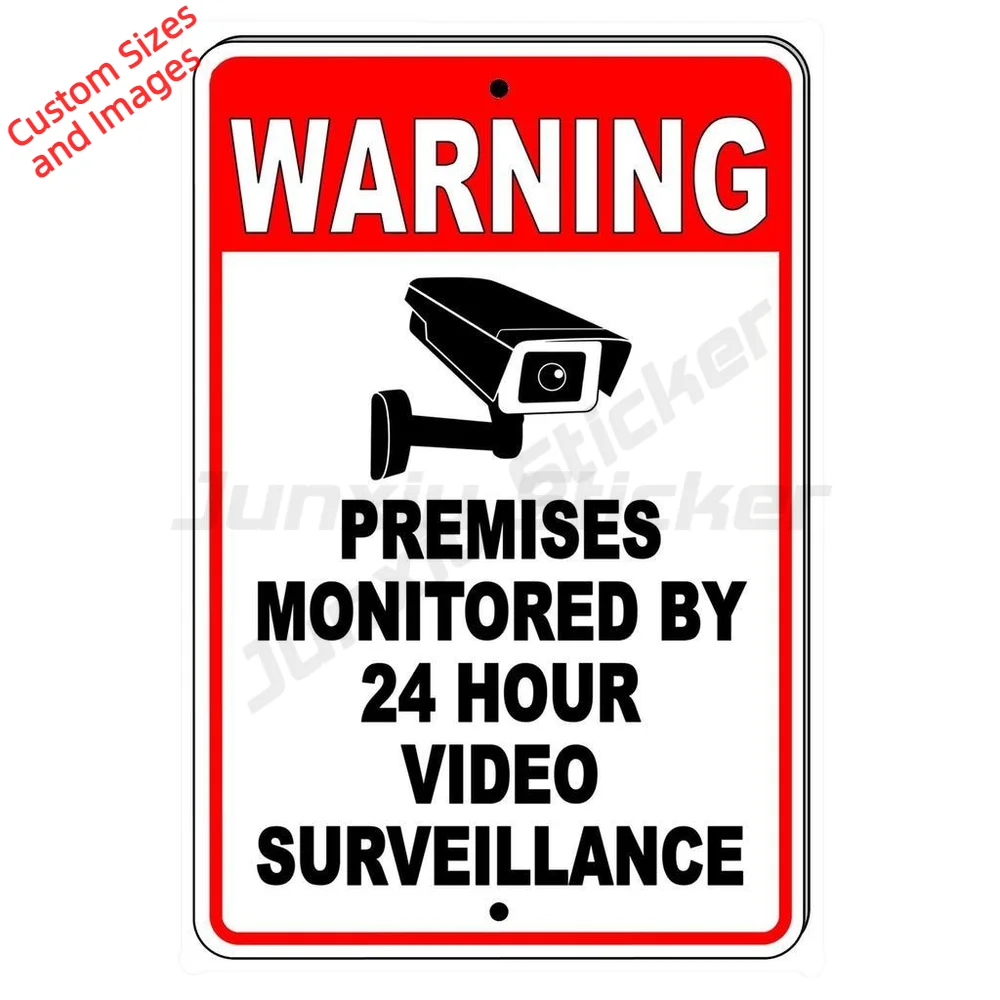 Warning Premises Monitored By 24 Hour Video Surveillance PVC Sticker For Gate And Entrance Waterproof Decal Property Notice
