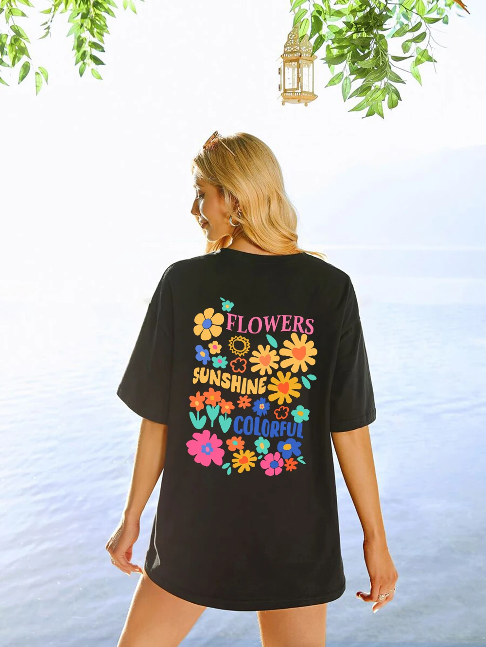 

Женские футболки с принтом в виде цветущих цветов, свободные футболки большого размера с коротким рукавом и буквенным принтом, брендовая футболка из 100% хлопка