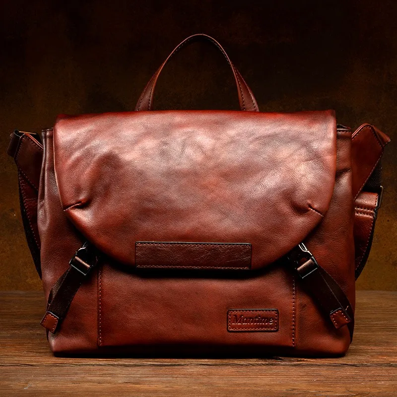 Retro handmade leather messenger bag business casual men's handbag vegetable tanned cowhide bag