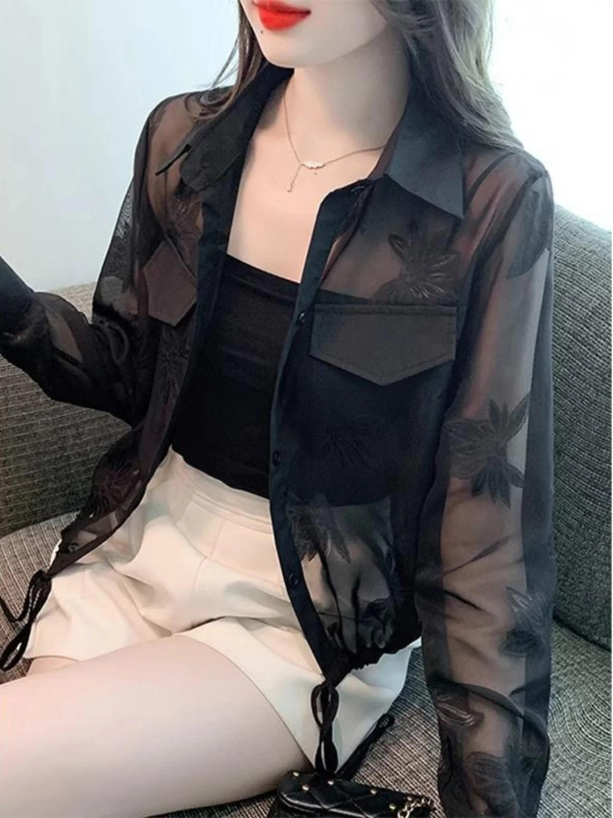 

Fashionable Versatile Long Sleeve Open Cardigan Women's Shirt Breathable Sun Protection Outerwear Korean Style Loose Fit