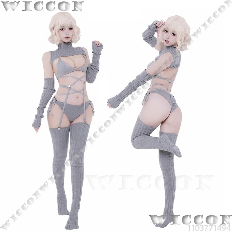 

Gray Knit Sweater Coaplay Costume Grey Suit Sexy Woman Hot Girl Sleeves Socks Halloween Party Night Clothes Comic Con Customized