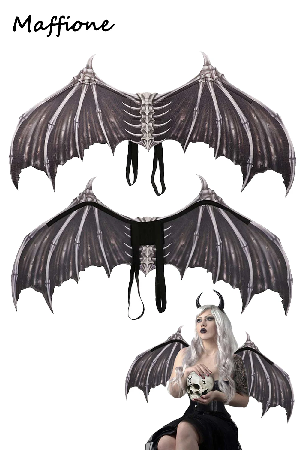 Demon Bone Black Wings Cosplay Suit Props Fantasy Outfits Adult Women Men Disguise Halloween Roleplay Costume Accessories