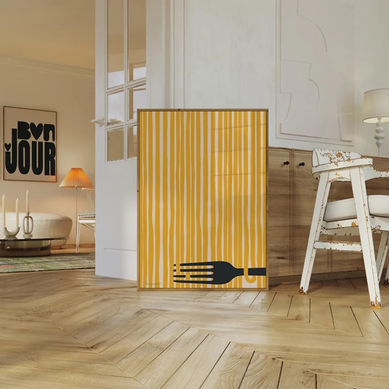 طباعة فنية للمعكرونة مرسومة باليد - ملصق سباغيتي ريترو، ديكور غرفة الطعام الحديثة، فن جدار المطبخ، ملصق قماشي مطبوع عليه طعام قديم