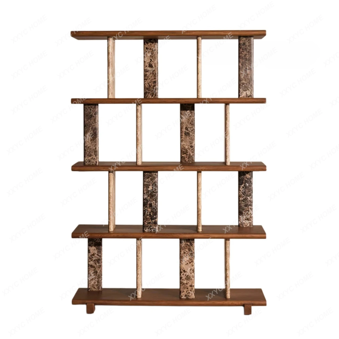 solid wood bookshelf, multi-layer floor-to-ceiling study, antique natural marble living room, high-end display shelf