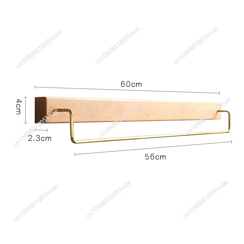 60CM Schwarznuss-Holz Handtuchhalter Wandmontiert Retro Handtuchstange Holzhalterung Messing Handtuchhalterung Messinghaken für Bad und Küche