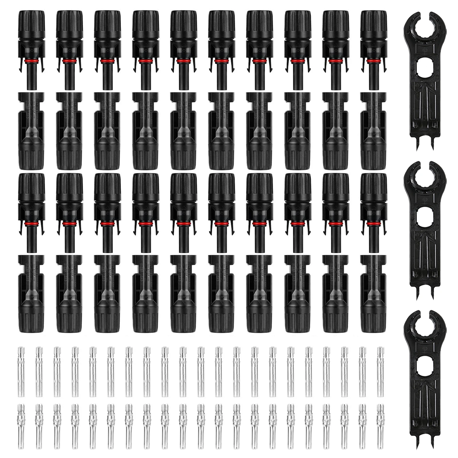 40PCS/20pairs Solar Connector with 3pcs Spanners IP67 Waterproof Solar Panel Cable Connectors Male/Female (10AWG)