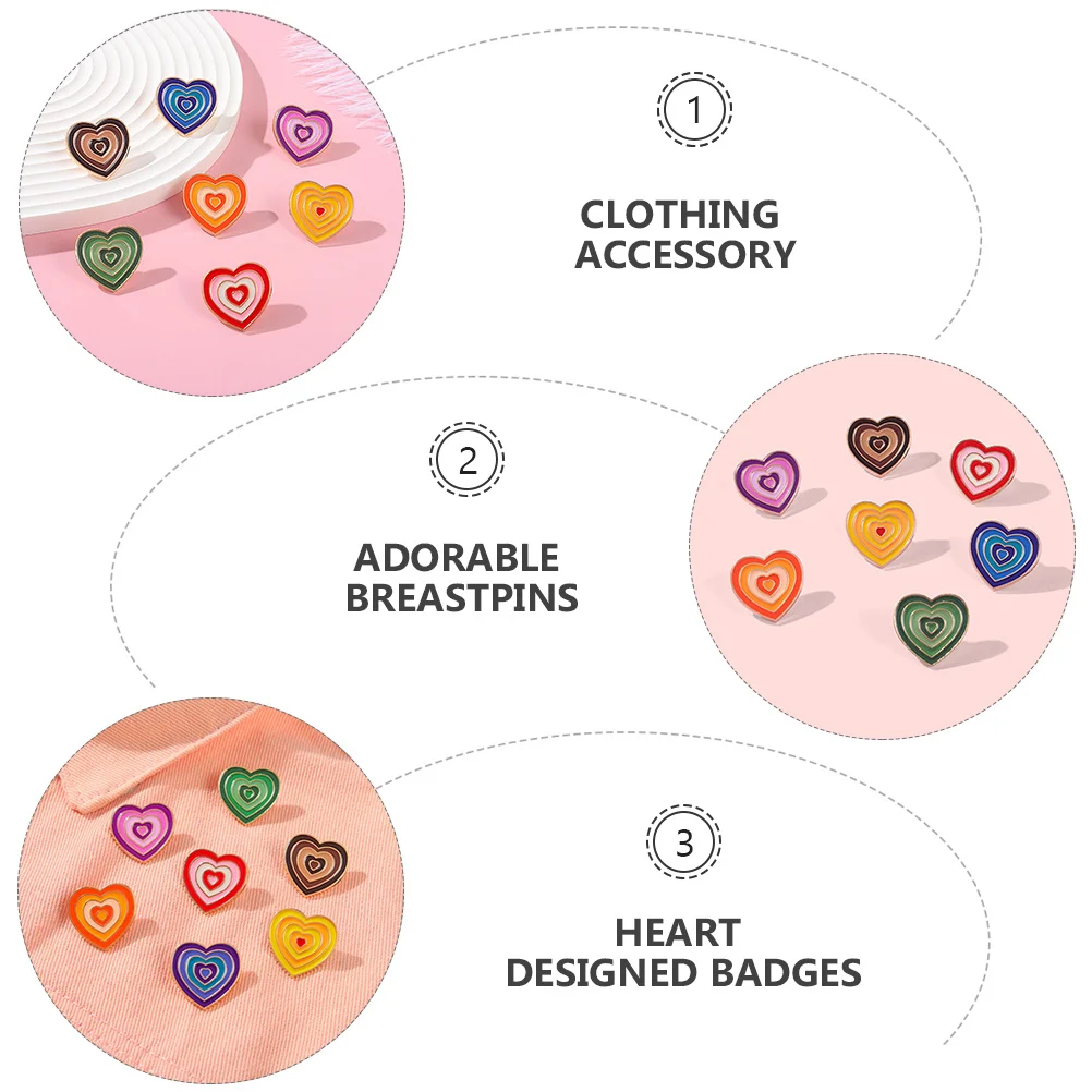 

7Pcs Heart Designed Badges Exquisite Craftsmanship Fashionable Versatile Clothing Accessory Bright Colors Holiday Gift