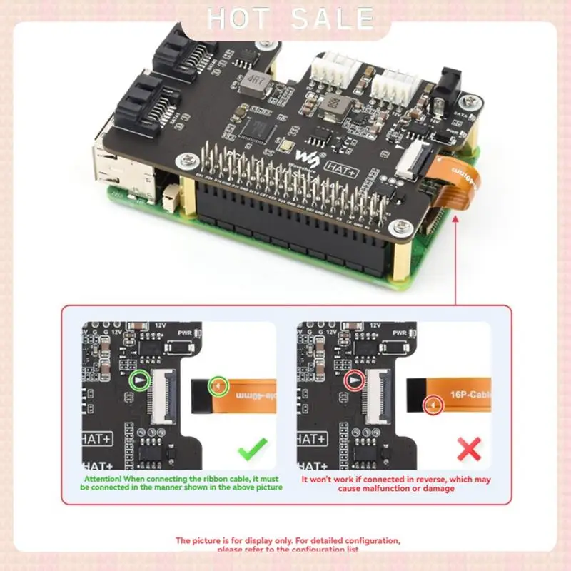 تسليم 24 ساعة Waveshare نقل البيانات عالي السرعة Pcie إلى لوح توسيع SATA لـ Raspberry Pi5 EEPROM HAT + شركة متعددة الأجهزة