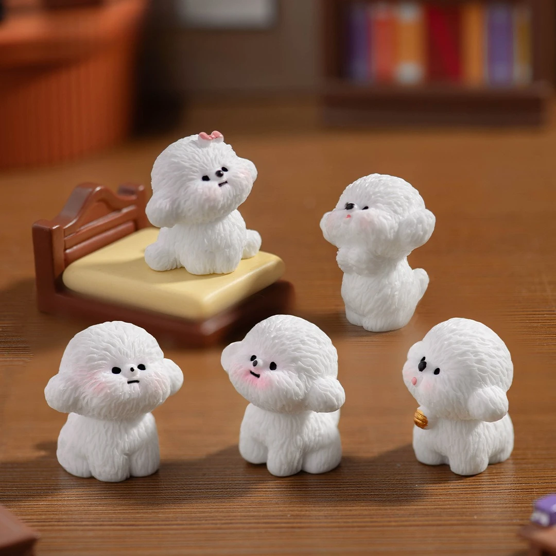 5pcs Cute Cartoon Puppy Statue Resin DIY Crafts Miniature Dog Figurines Ornament Dollhouse Decoration Mini Animals Figurine