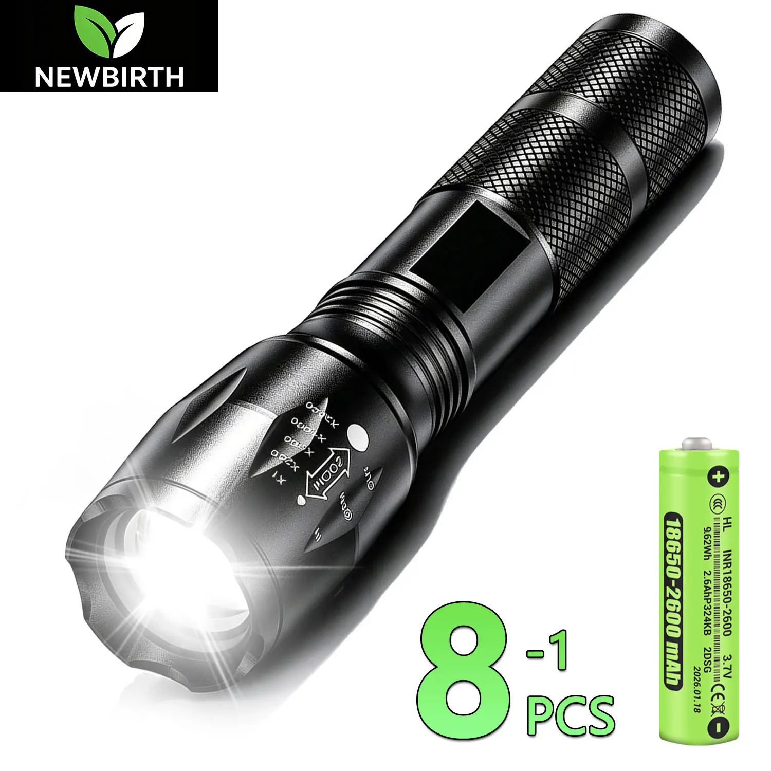 T6 LED Flashlights High Lumens 1-8Pack Zoomable 5 Modes High/Mid/Low/Strobe/SOS Waterproof Aluminum EDC Camping