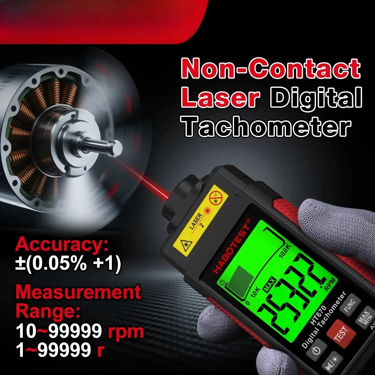 

Digital Laser Tachometer Non-Contact RPM Meter LCD Backlight Laser Tachometers