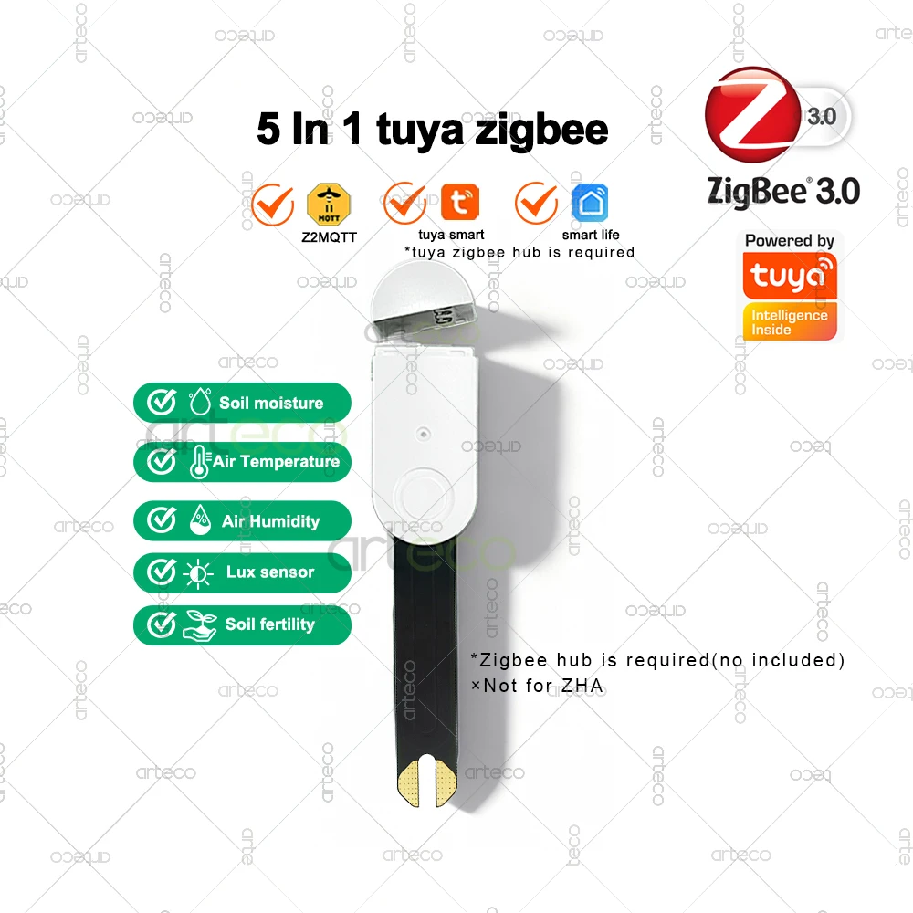Zigbee Smart Bodensensor, Feuchtigkeits-, Temperatur-, Licht- und Fruchtbarkeitsdetektor für Tuya Smart Life Home Assistant Zigbee2MQTT