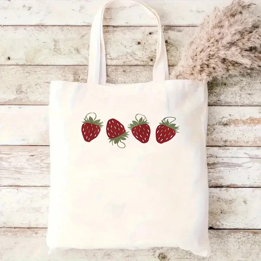 

Minimalist Strawberry Canvas Tote Bag Cute Daily Shoulder Bag