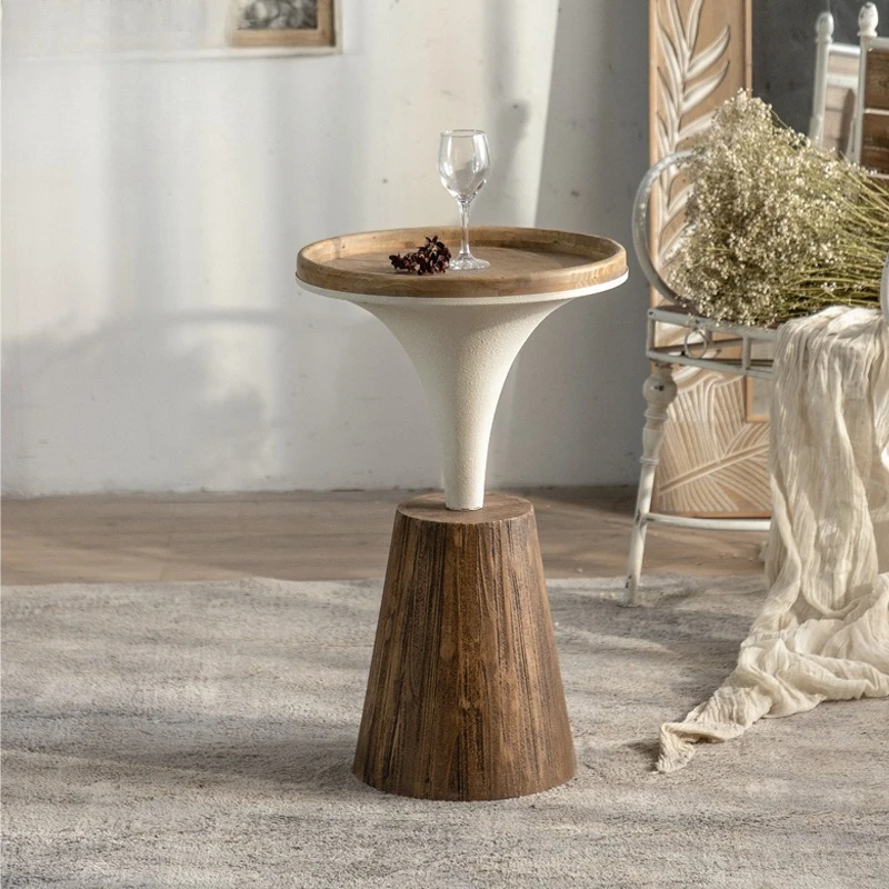 

wabi-sandy wind solid wood household small coffee table, American small apartment antique living room side table, milk tea shop