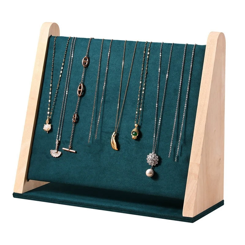 Necklace Display Stand Pendant Organizer Jewelry Display For Countertop With Dark Green Velvet