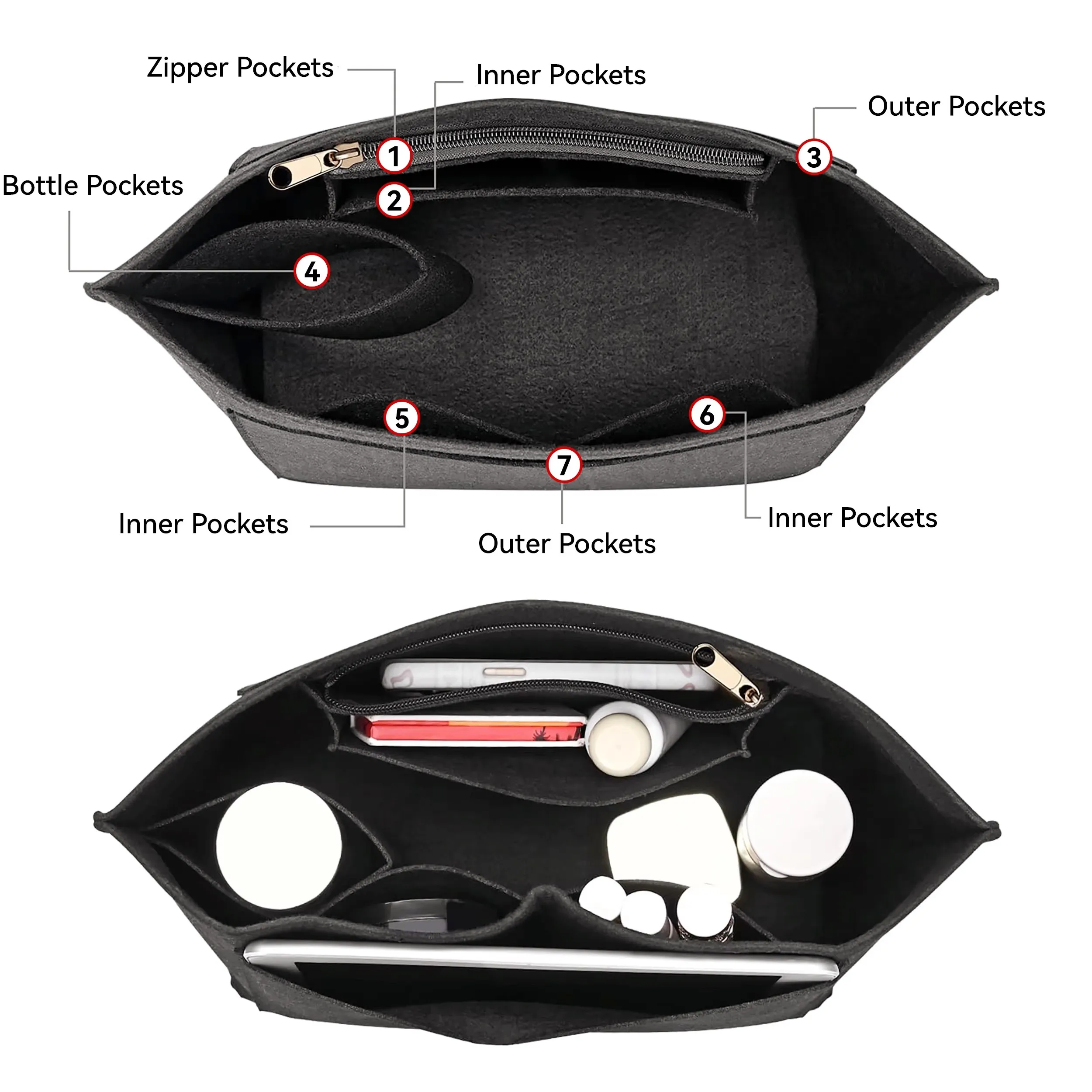

Felt Insert Bag Portable Travel Makeup Organizer Liner Purse Support Cloth Portable Insert Bag for Handbags
