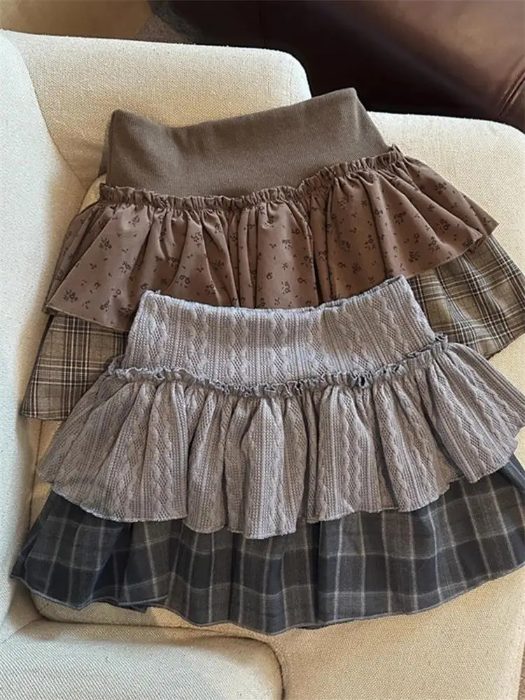 

Плед с высокой талией, пышная юбка, женская осенне-зимняя утягивающая юбка трапециевидной формы, двухслойная юбка для поездок на работу