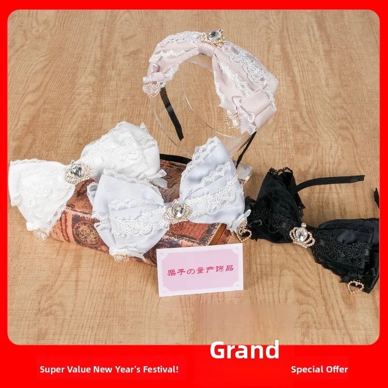 

Повязка для волос ручной работы с большим кружевным узлом, модель в стиле Лолита, милый головной убор, универсальный аксессуар для различных случаев