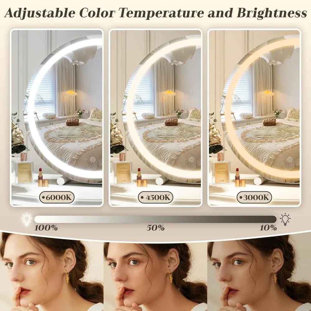 Miroir de courtoisie éclairé de 18 pouces avec commande tactile intelligente, lumières LED à intensité variable de 3 couleurs, 360 °   Rotation pour le maquillage