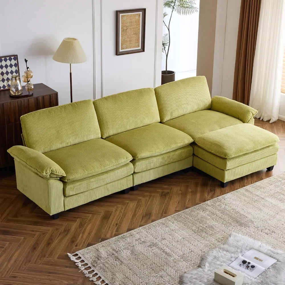 

121" Cloud Corduroy Sectional Sofa, Comfy L-Shaped Extra Deep Seat Sofa Couch for Living Room