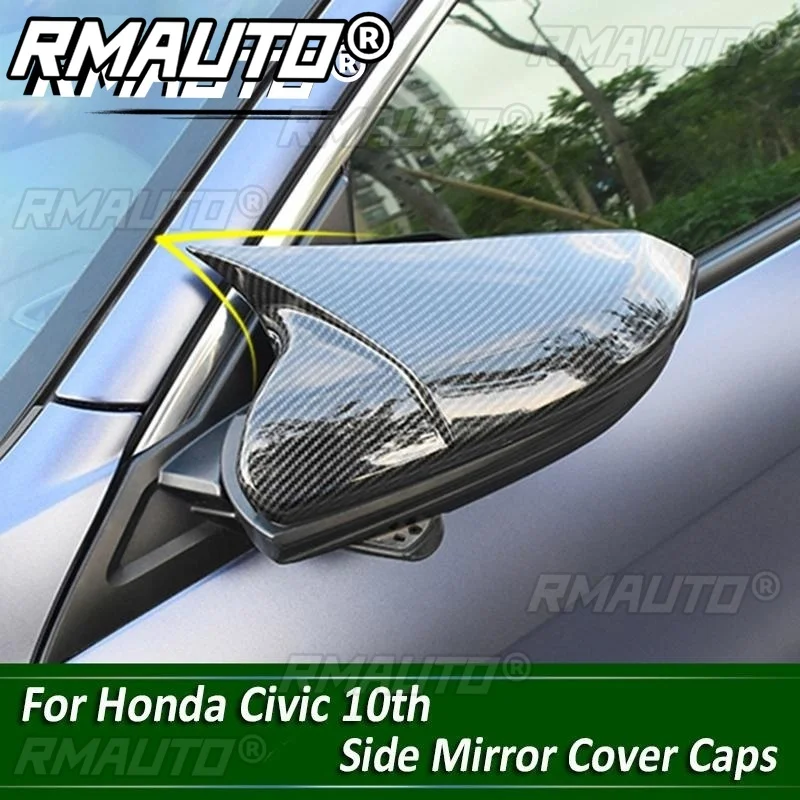 

2Pcs Carbon Fiber Car Mirror Cover Caps Trim Horn Shape Side Mirror Rearview Mirror Cover Cap Wing for Honda Civic 2016-2020