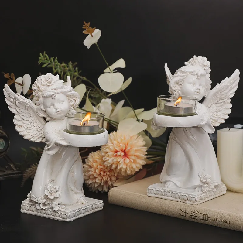 

Wedding Angel Candle Holder Nordic Fairy Angel Statue Candlestick Tealight Modern Resin Statue Interior Home Shelf Decor Gifts