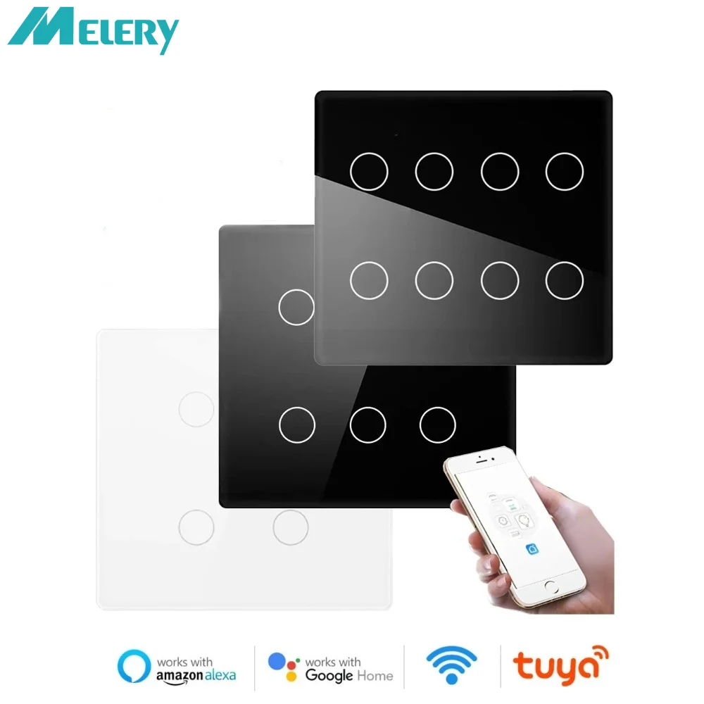 

Melery Tuya Brazil 4x4 Smart Life Wi-Fi настенный выключатель 4/6/8Gang сенсорный датчик стеклянная панель пульт дистанционного управления Alexa Google Home