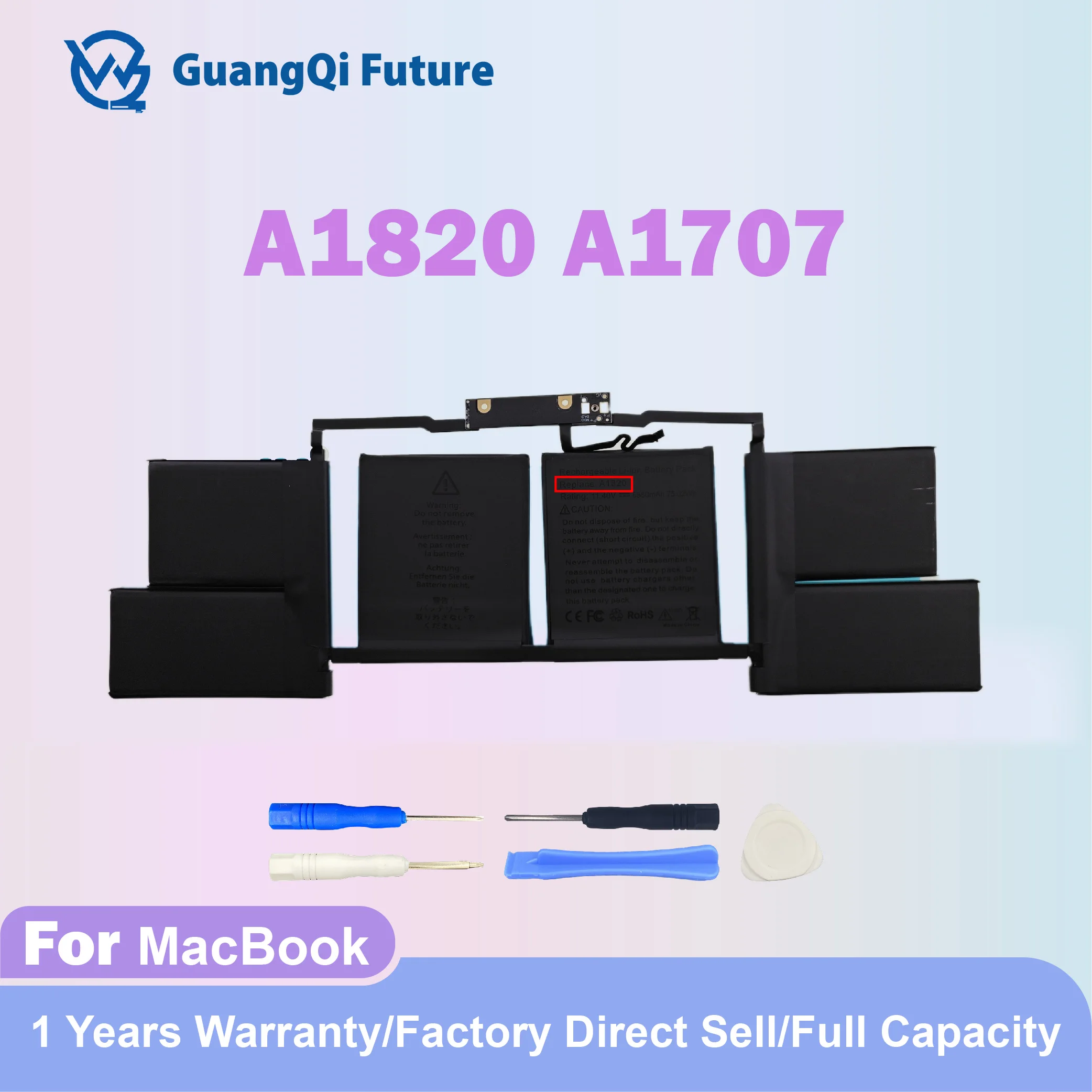A1707 A1820 75.02Wh 6580mAh Battery Replacement For MacBook Pro 15 inch 2016 2017 Touch Bar Version Model A1707 EMC 3162 3072 Id
