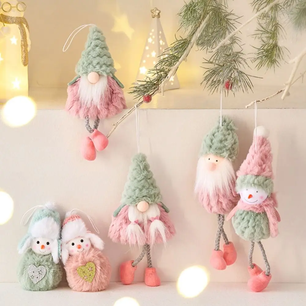 Santa Claus Christmas Plush Snowman Pendant Xmas Ornament Snowman Plush Doll Pendant Photographic Props Pink