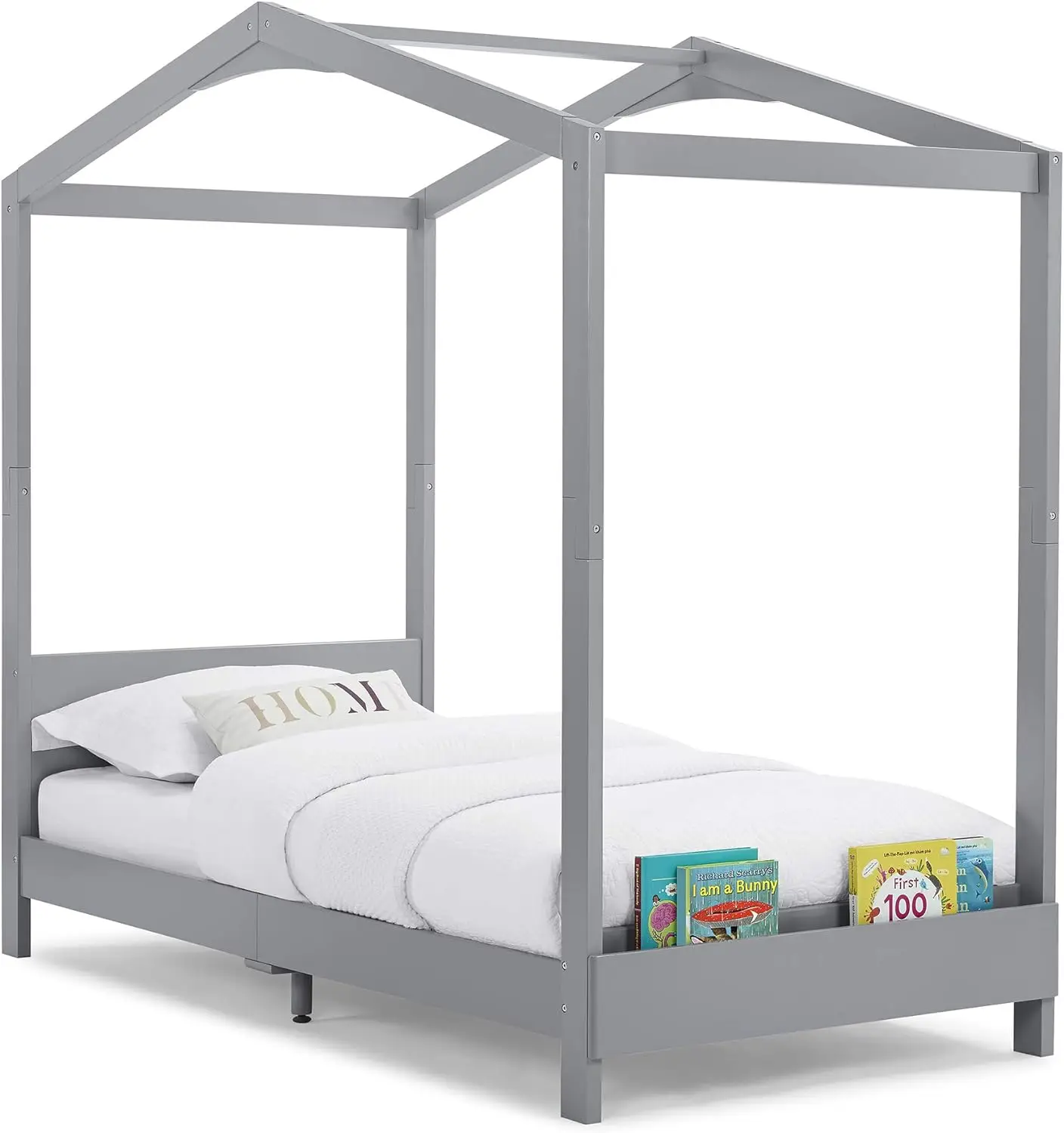 

Delta Children Poppy House Wood Twin Bed, Platform Bed - No Box Spring Needed, Grey