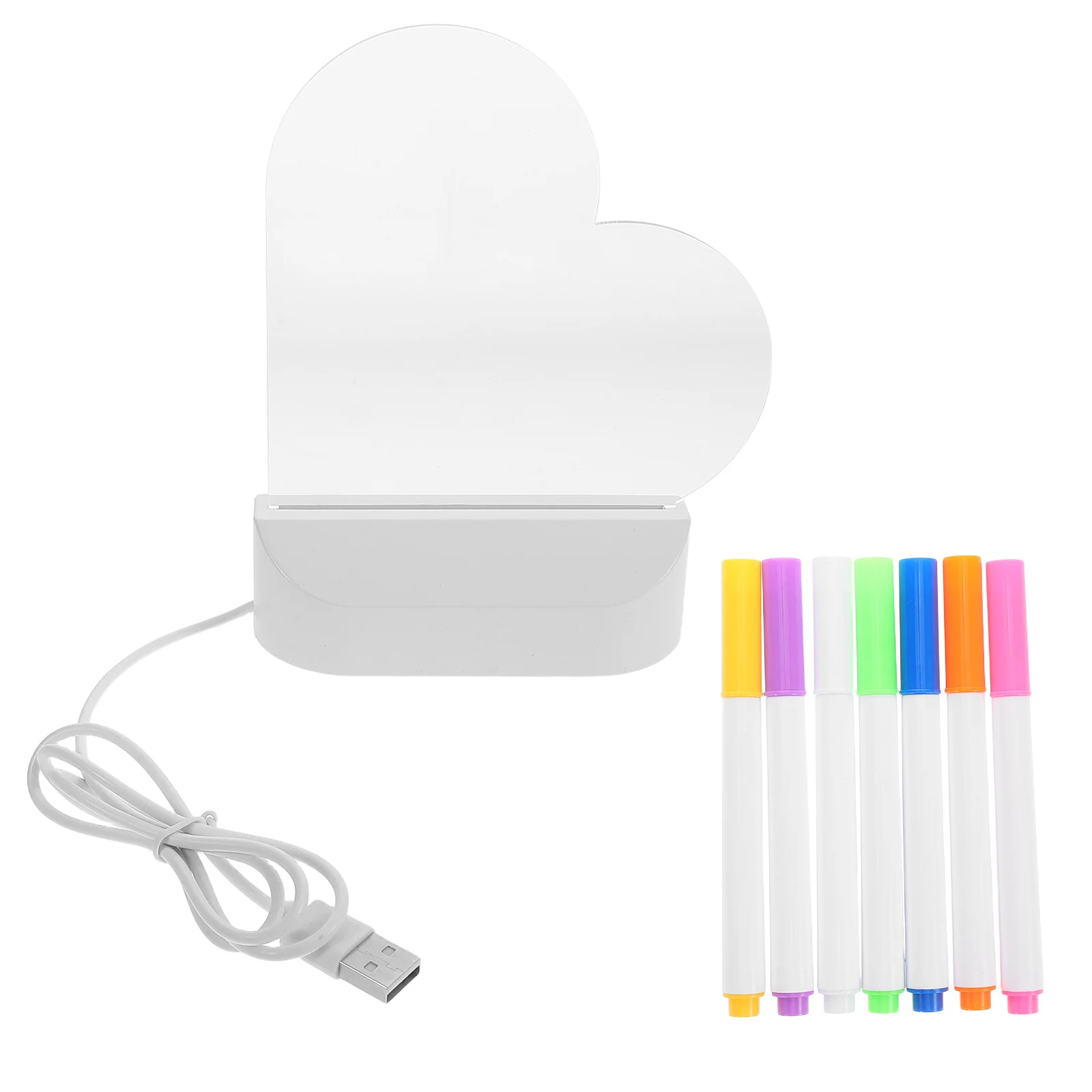 1Set LED Erasable Writing Board Heart Shaped Night Light Adults Portable Memo Desk Whiteboard Clear Drawing Tablet