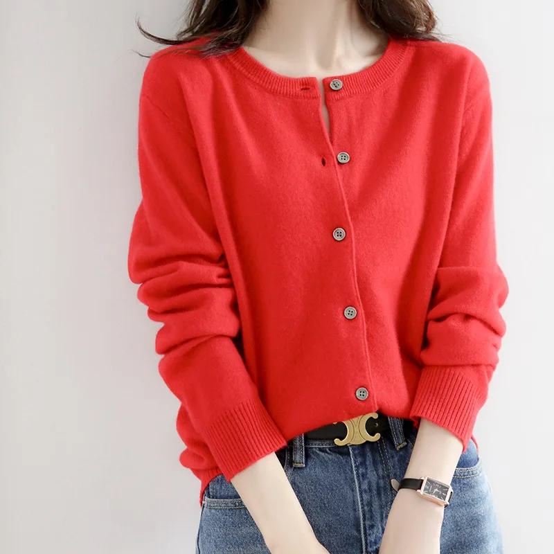 2024 Tops Women Cardigans Sweater Casual Warm Autumn Winter O-neck Long Sleeve Single Breasted Slim Fashion Korean Knitwears