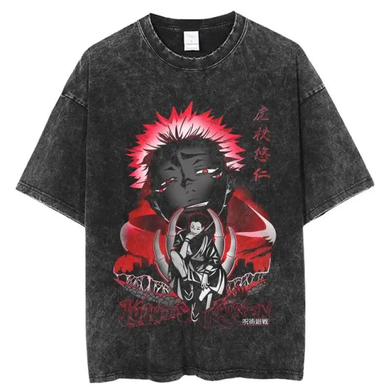 

Jujutsu Kaisen Washed T-shirt, A Retro Washed and Aged Short-sleeved Pure Cotton T-shirt From Jujutsu Kaisen