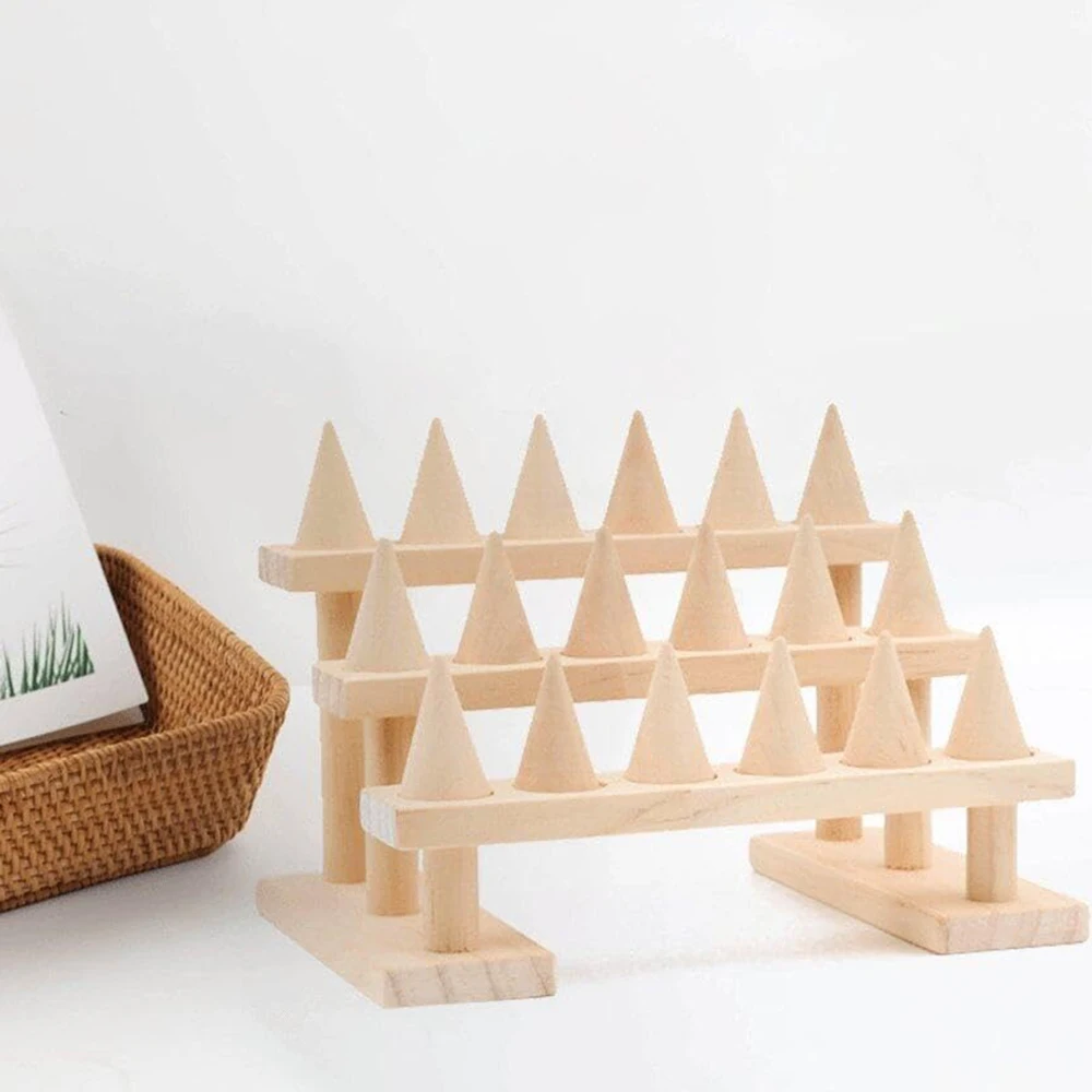 Ring Display Stand Wood Jewelry Organizer Storage Shelf Rack Jewelry Display Decorative Holder Stand Showcase Gift 3 Tier