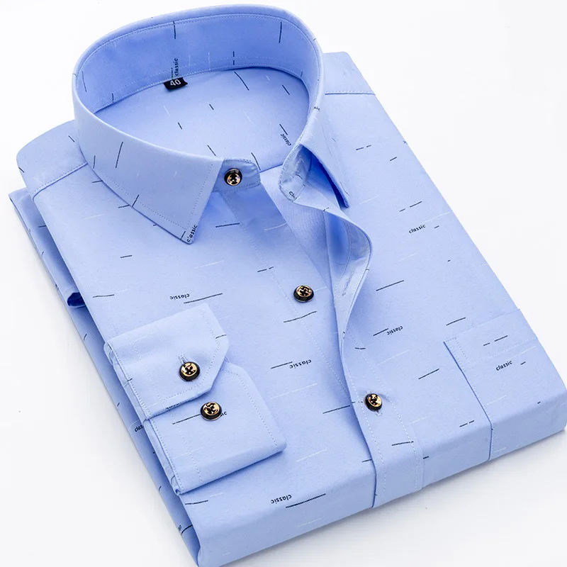 Camisa de manga larga con estampado de piel de melocotón para hombre, camisa de ante de mediana edad y ancianos, informal, sin planchado, primavera y otoño