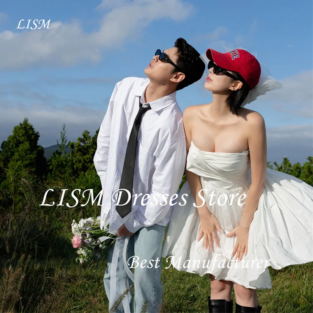 LISM 2025 New Sexy Mini Short Taffeta Wedding Dresses Korea Photo shoot Pleats Bride Gowns Corset Back Formal Party Customized