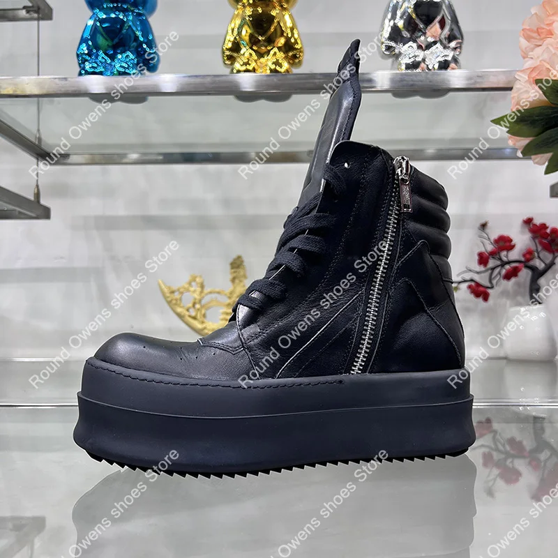 Ro High Top Casual Shoes Men Jumbo Lace Genuine Leather Black Geobasket Thick Sole Heightening Luxury Sneakers Women Ankle boots