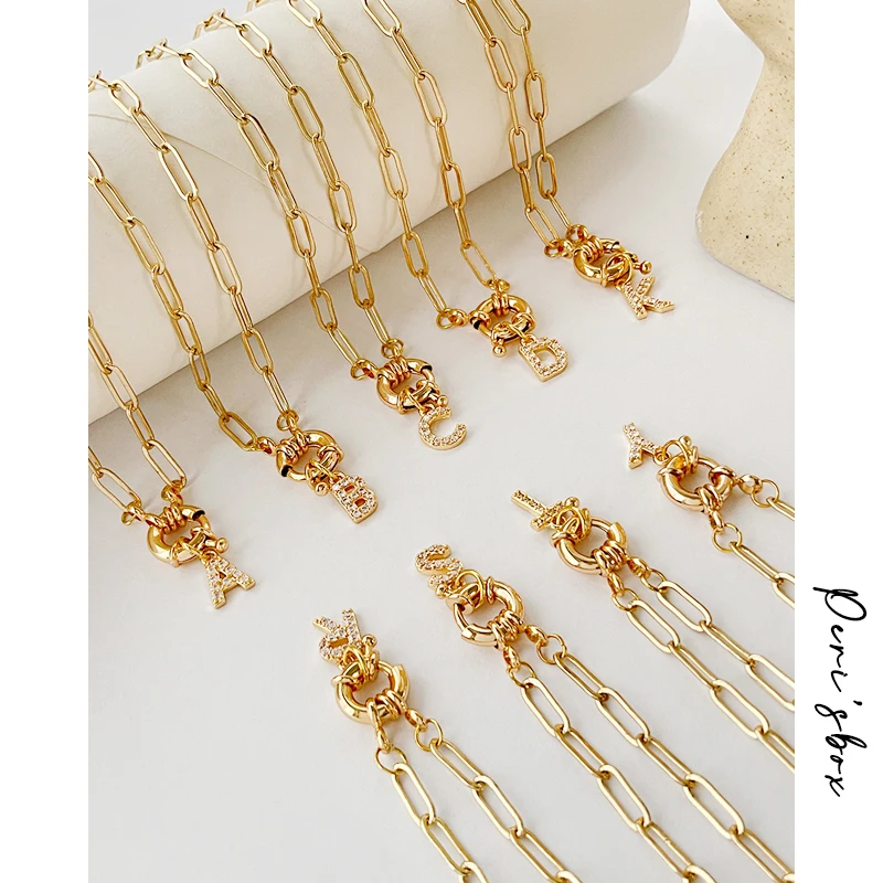 Peri'sBox Minimalist Paper Clip Chain A-Z Alphabet Cz Initial Necklace for Women Boho Toggle Clasp Letter Necklaces Trendy